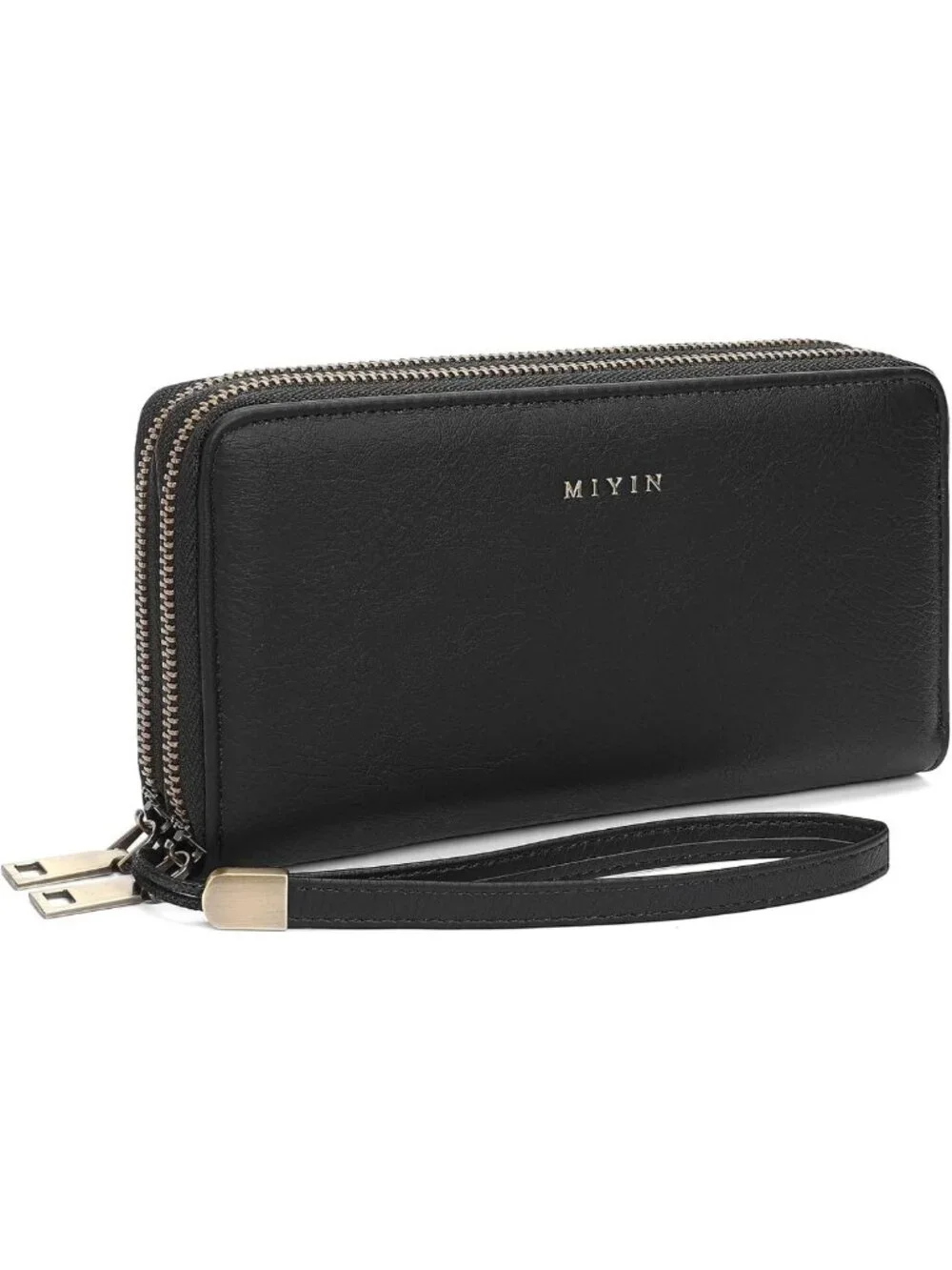 Stylish Black Zip Around Wristlet Wallet for Women - 2 Compartments, Clutch